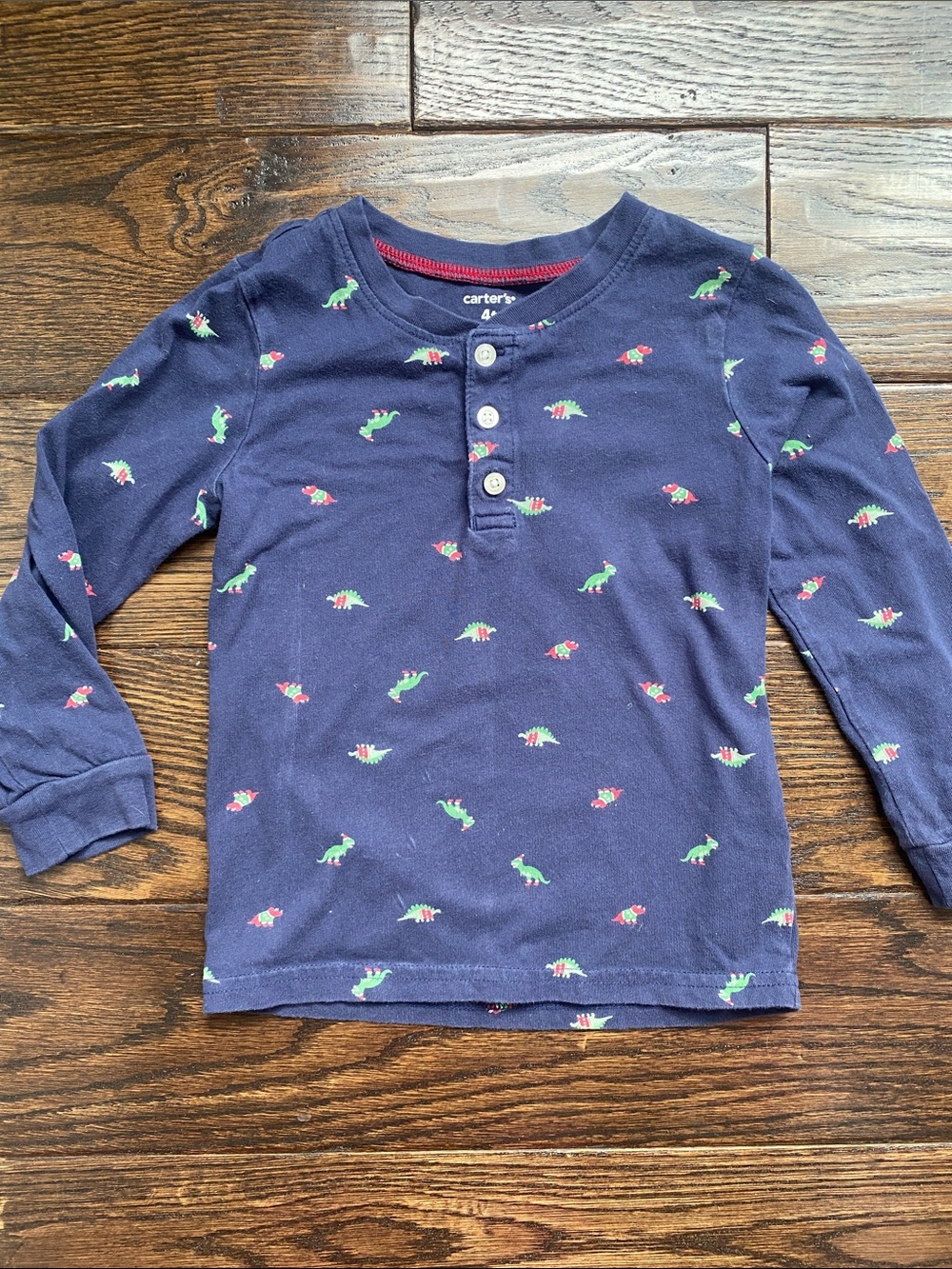 Carter's Navy Henley with Christmas Dinosaurs 🦕
